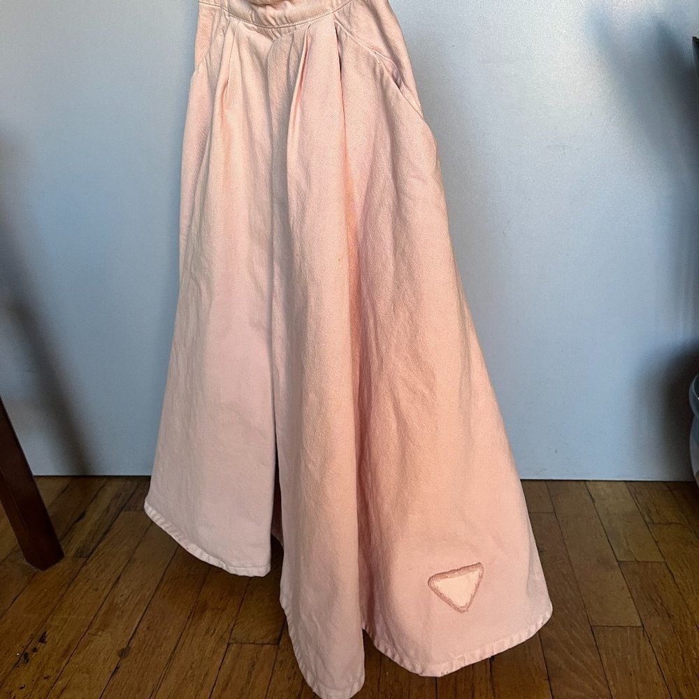 PRADA A-Line Pleated Denim Midi Skirt  POCKETS Tulip Pink Size 38 Small